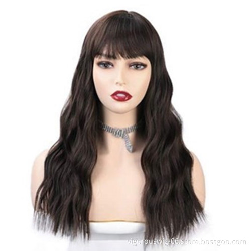 Vigorous Hot Selling Cheap Price Long Body Wave With Neat Bangs Pink High Temperature Fiber For Black Women Synthetic Hair Wigs